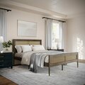 Martha Stewart Jax Queen Size Solid Wood Platform Bed w/Rattan Headboard and Footboard, Brown Gray MG-090022-Q-WOAK-MS